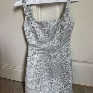 Amanda Uprichard Silver Sheath Mini Dress Square Neck